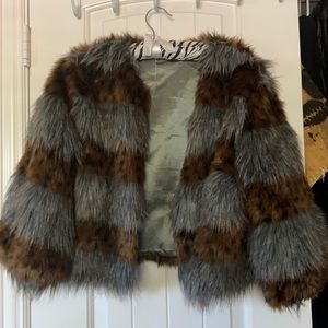 Grey & Brown Neiman Marcus faux fur jacket